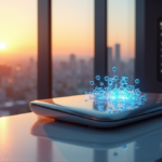 "Unlock Marketing Innovation with Byte's Top AI Tools for Seamless Campaign Optimization" "A modern office scene with a sleek Byte marketing console featuring glowing blue orbs, surrounded by a cityscape at sunset, showcasing AI automation solutions in action."