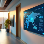 "Unlock Efficient Customer Service with AI-Powered Automation Solutions: Transforming Standards and Experience" "A modern customer service center featuring a large touchscreen display showcasing an intuitive AI-powered interface, surrounded by natural wood accents and soft blue LED lighting."