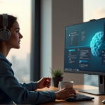 Top AI Apps for Boosting Home and Work Productivity "A person sits at a minimalist desk with multiple AI-powered devices and tools, showcasing Top AI Apps Home Work 2025, including virtual assistants and productivity tracking tools."