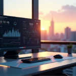 "A modern office workspace featuring a sleek desk setup with an AI-powered quality control system, highlighting the potential of AI Automation Solutions to boost business productivity."