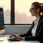 AI for Personal Efficiency: Boost Your Daily Workflow with Top AI Tools "A young professional woman sits at a modern desk, using AI automation solutions to boost efficiency with calendar management software, virtual assistants, and project management platforms."