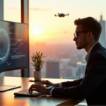 Top AI Trends to Boost Business and Productivity in 2025 A young professional sits confidently at a minimalist desk surrounded by cutting-edge technology in a futuristic office space, utilizing AI automation solutions to boost business and productivity.