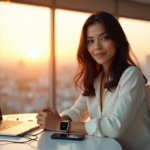 "Unlock Business Productivity with Top AI Platforms for Entrepreneurs and Professionals: Essential Tools for a Smarter Future" "A young entrepreneur sits confidently at a clutter-free desk surrounded by AI technology, laptop, tablet, and smartwatch, with a cityscape view in the background."