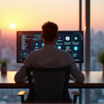 "Boost Home and Work Efficiency with Top AI Apps for Seamless Automation" "A modern home office setup featuring a sleek desk with high-end computer monitors displaying integrated AI apps, including automation software and virtual assistants, amidst a serene cityscape at sunset."